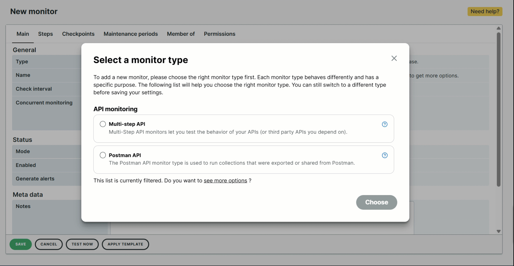 Options de configuration des moniteurs d’API multi-étapes