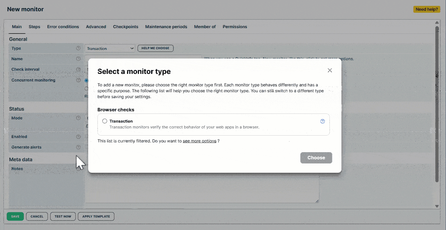 Options de configuration des transactions