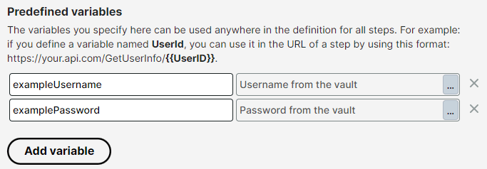 informations d’identification du coffre-fort pour API multi-étapes