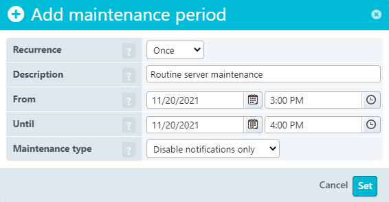 Configuration d’une période de maintenance