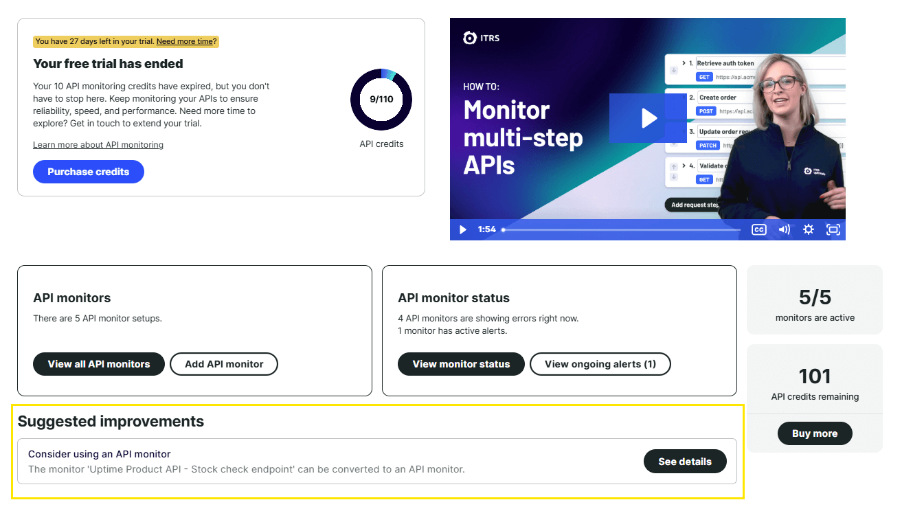 Tuile présentant des suggestions d’API