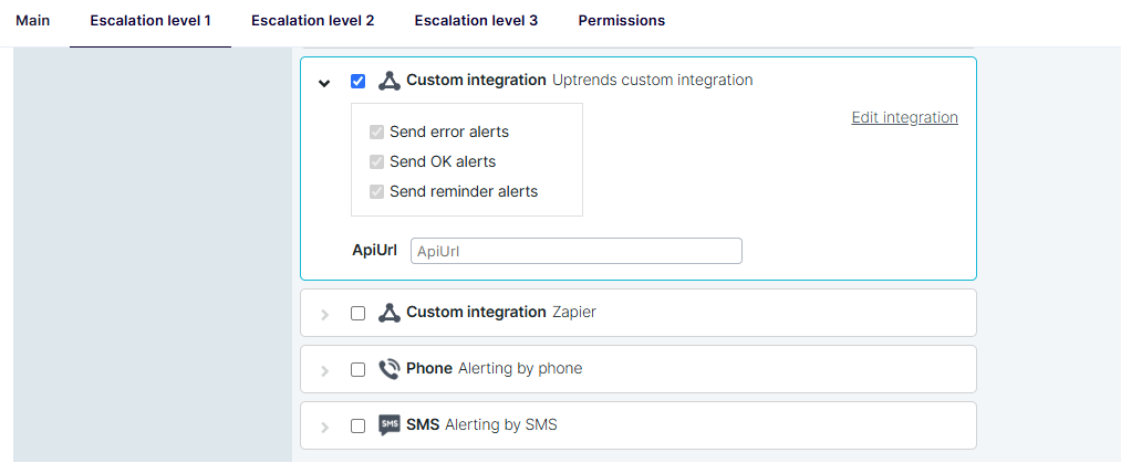 URL de l’API dans le niveau d’escalade de la définition d’alerte