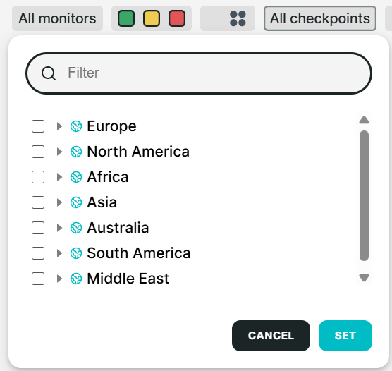 Filtre des checkpoints dans un dashboard