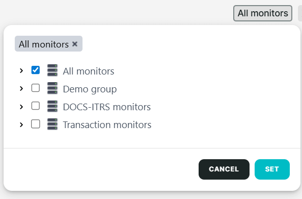 Filtrage des moniteurs dans un dashboard