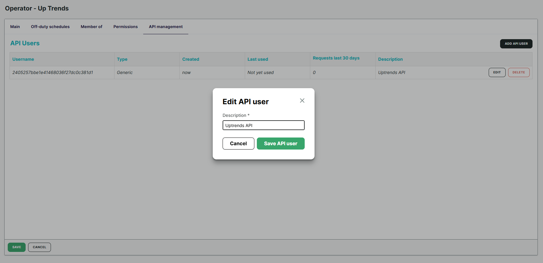 Modifier les descriptions des utilisateurs de l’API