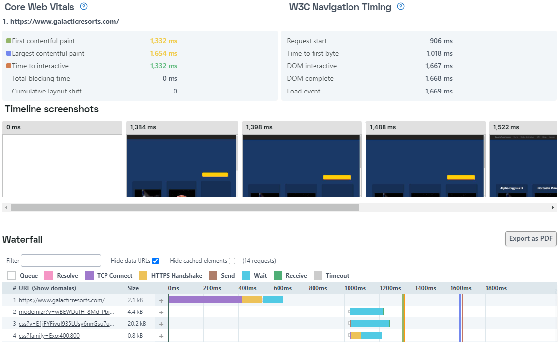 Exemple de résultat du moniteur Full Page Check