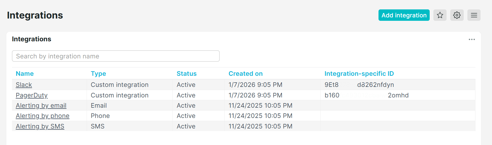 Accès aux ID d&rsquo;intégration sur la page des intégrations