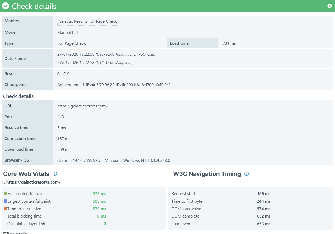 Résultat du temps réseau pour les moniteurs de navigateur