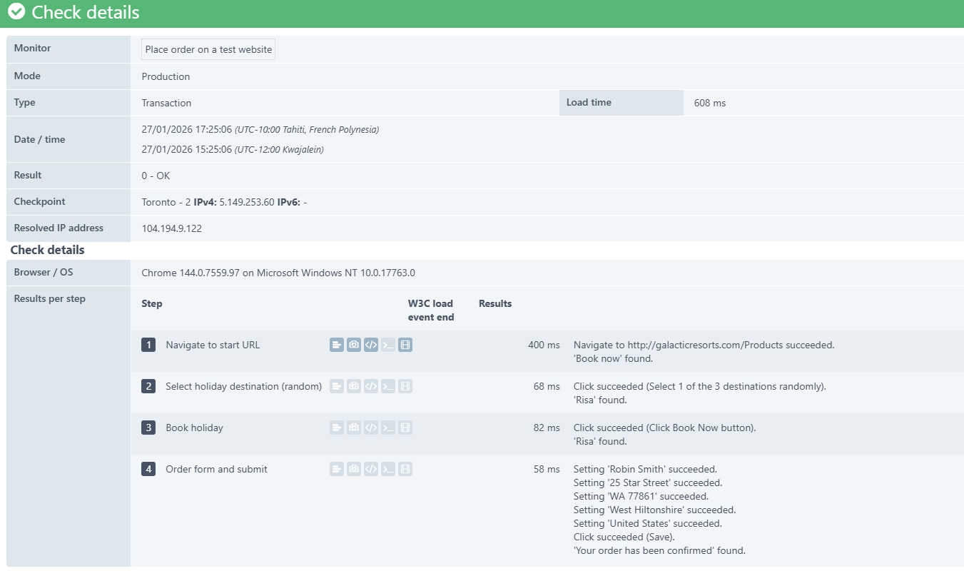 Résultat du load event W3C pour les moniteurs de transactions