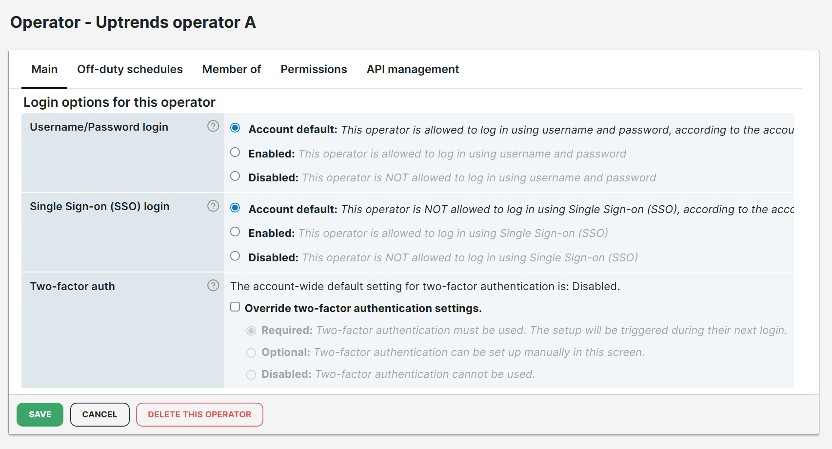Options de connexion pour les opérateurs