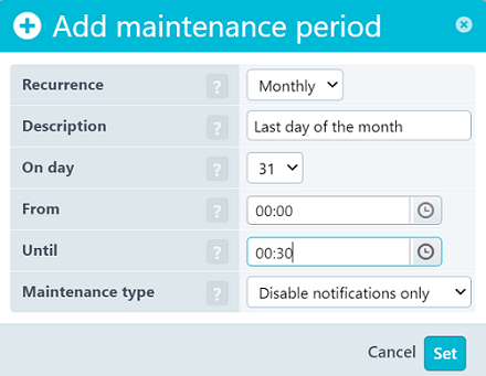 Configuration d’une période de maintenance pour le dernier jour du mois