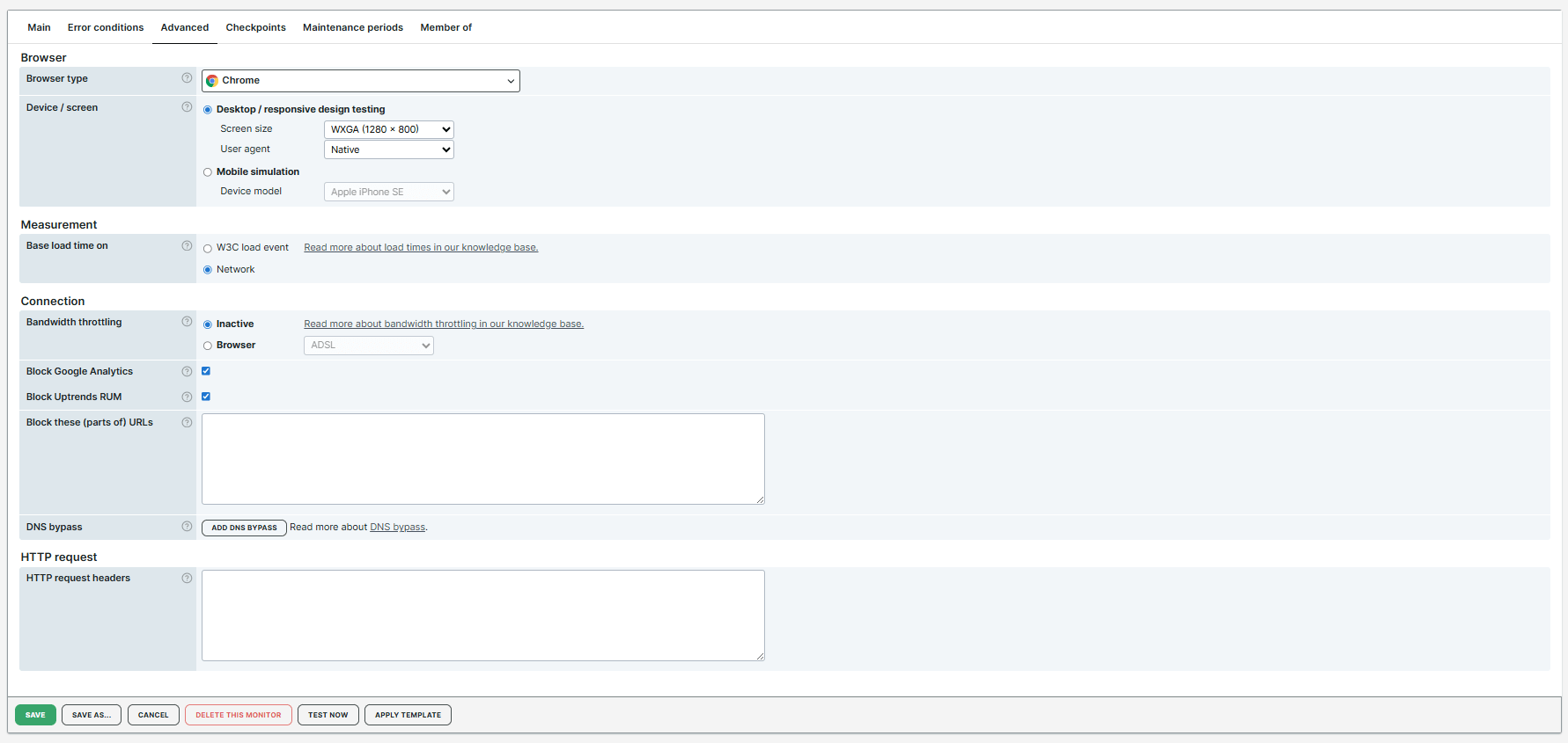 Configuration du moniteur depuis l&rsquo;onglet Avancé