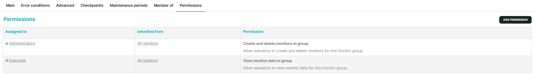 Configuration du moniteur depuis l&rsquo;onglet Autorisations