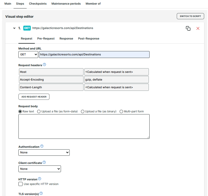 Configuration du moniteur depuis l&rsquo;onglet Étapes pour un moniteur d&rsquo;API multi-étapes