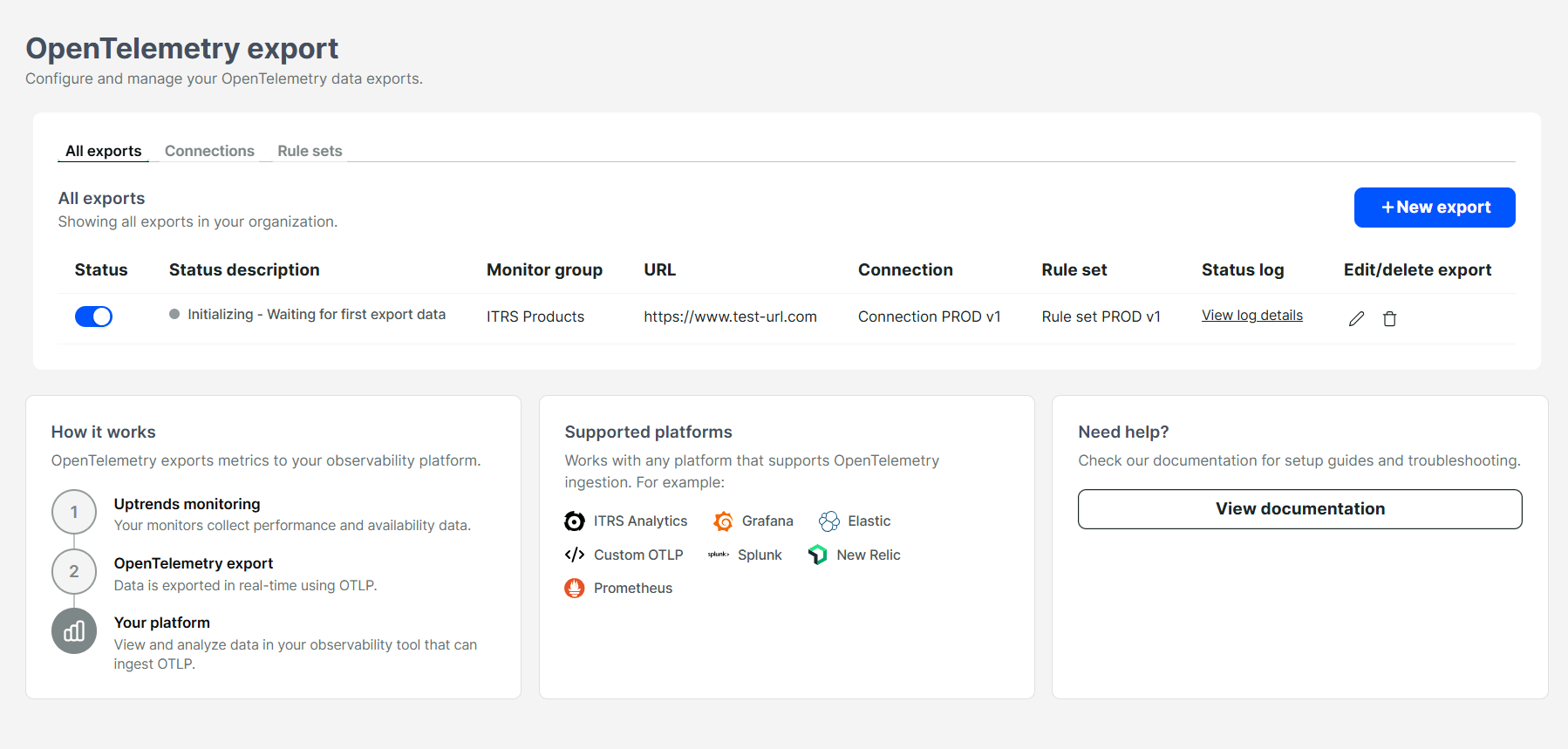 Export OpenTelemetry d&rsquo;Uptrends