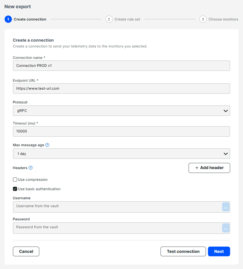 Création d&rsquo;une connexion pour l&rsquo;export OpenTelemetry depuis Uptrends