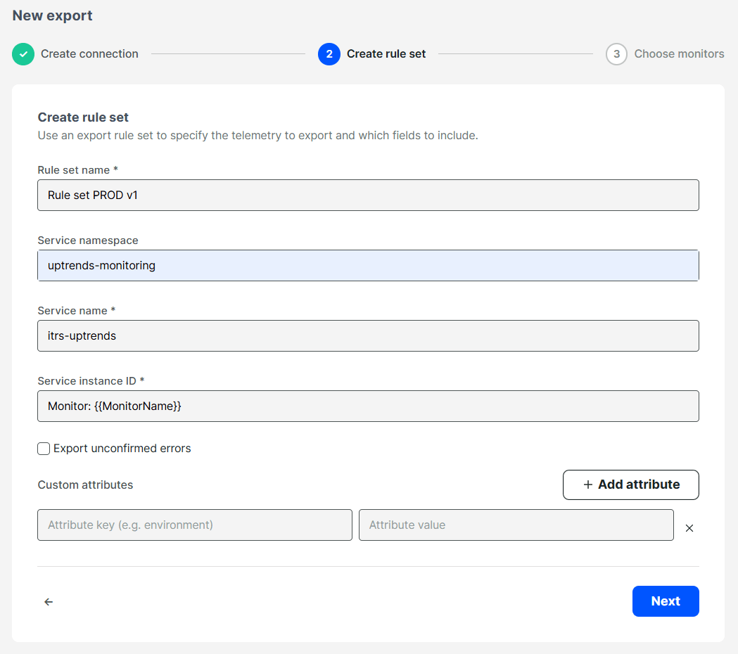 Création d&rsquo;un ensemble de règles pour l&rsquo;export OpenTelemetry depuis Uptrends