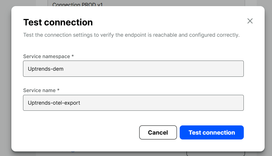 Test d&rsquo;une connexion pour l&rsquo;export OpenTelemetry depuis Uptrends