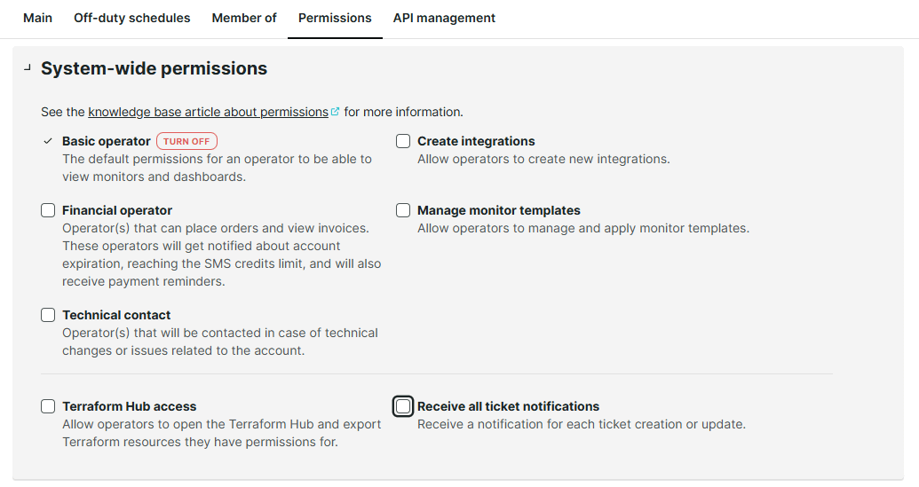 Envoi à un opérateur d&rsquo;une autorisation à recevoir des notifications automatiques par e-mail pour les nouveaux tickets créés