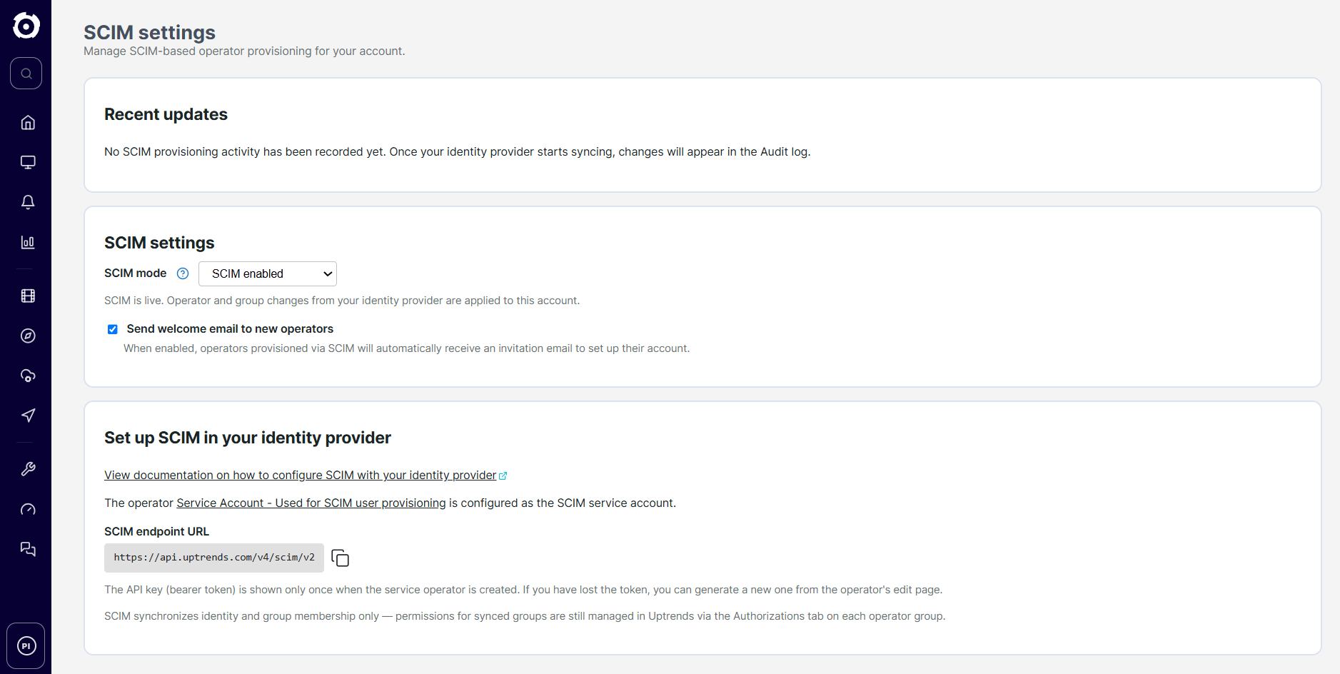 Prise en charge de SCIM pour Uptrends