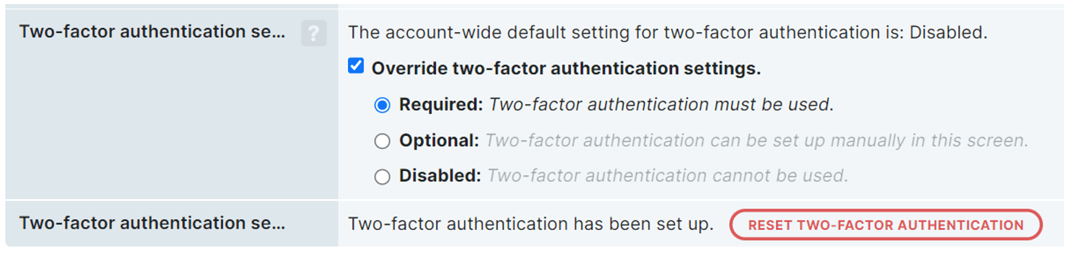 Capture d’écran des options de connexion avec authentification à deux facteurs pour les opérateurs