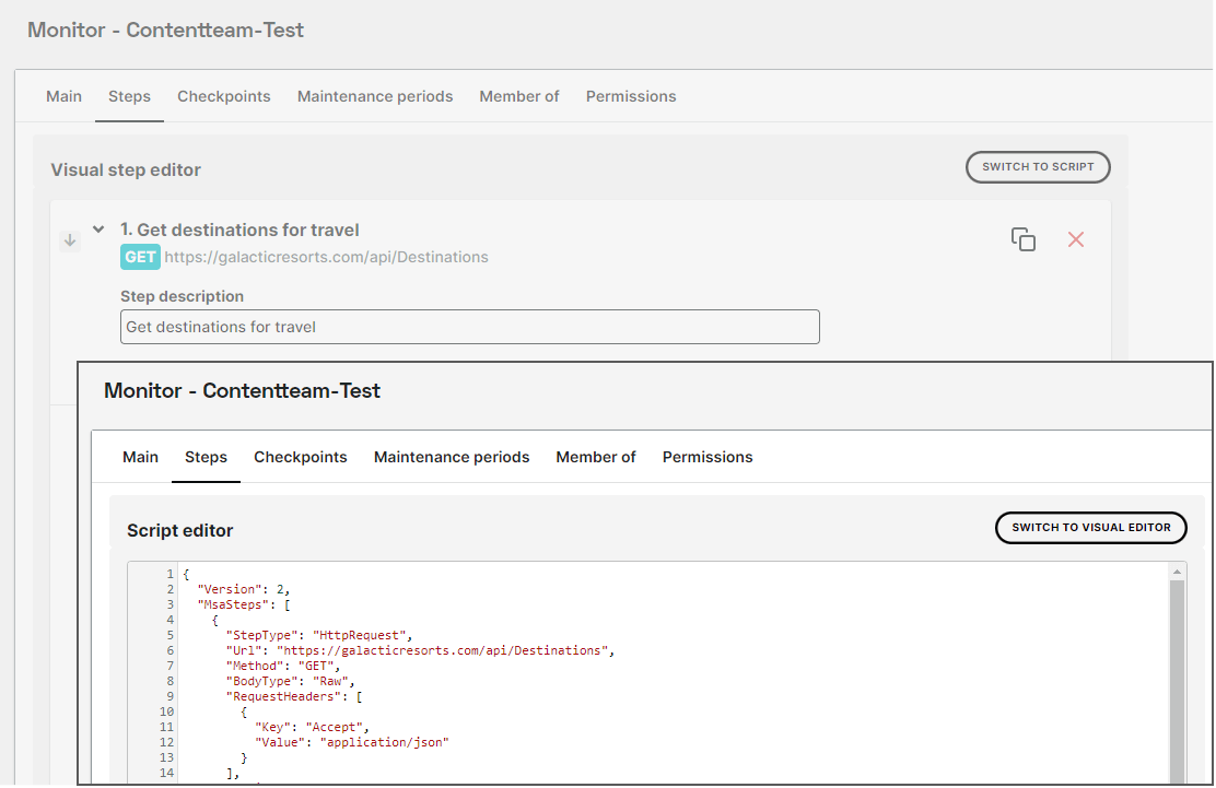 capture d’écran de l’éditeur visuel et de l’éditeur de script