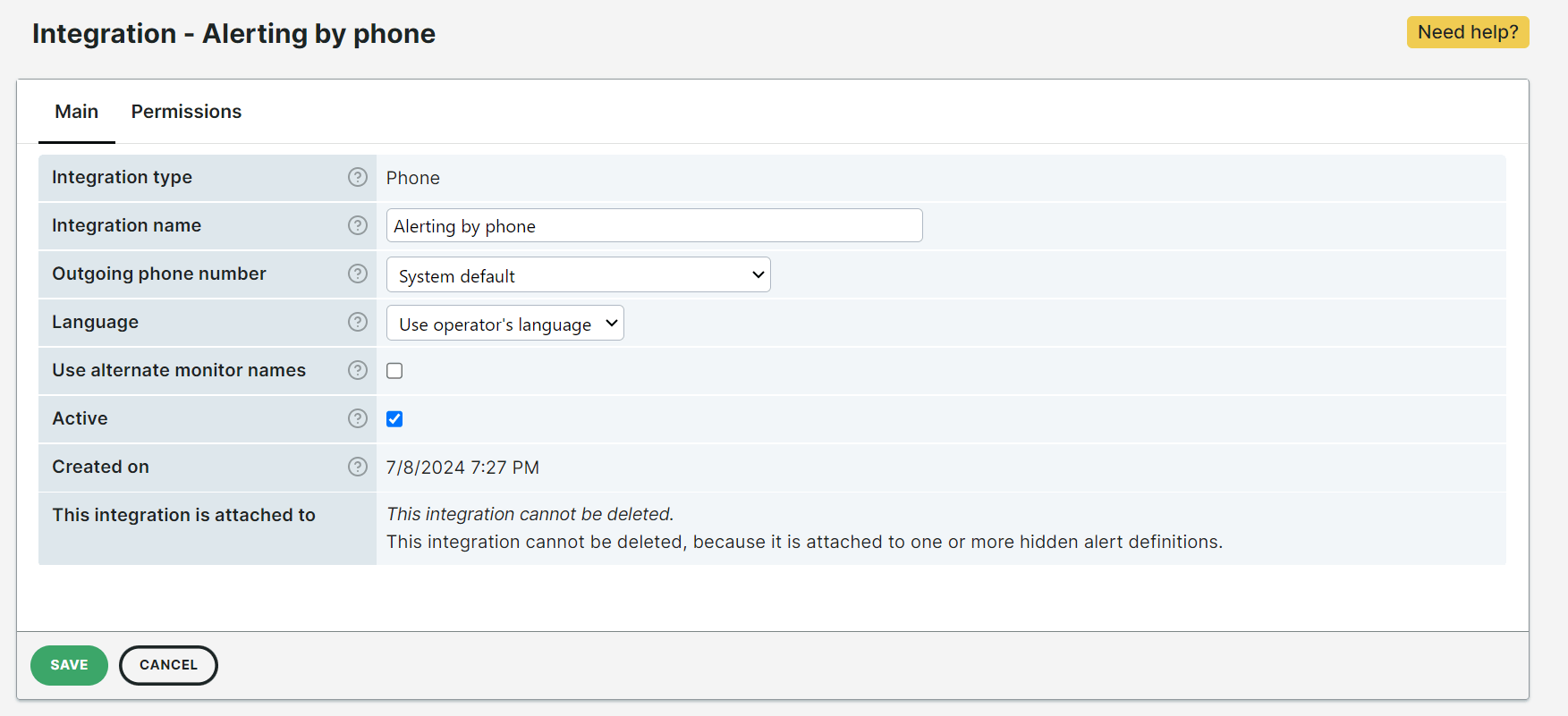 capture d’écran de l’intégration téléphonique