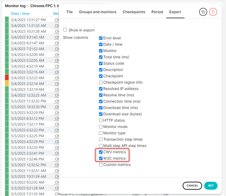 capture d’écran d’exportation de contenu