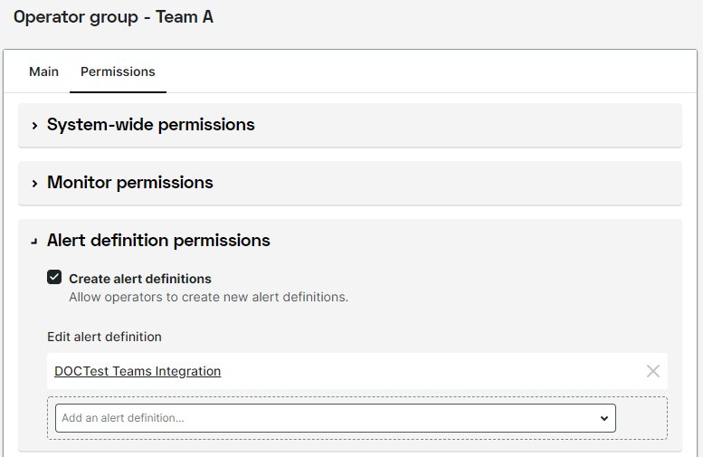 capture d’écran des autorisations par groupe d’opérateurs