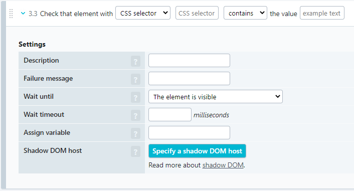 capture d’écran de la configuration d’une vérification de contenu dans une étape de transaction