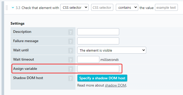 capture d’écran paramètre de variable dans la vérification