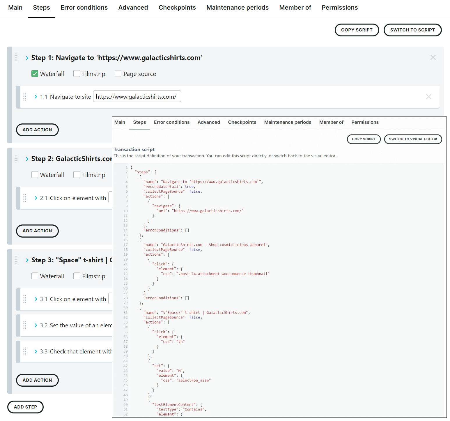 Capture d’écran des éditeurs textuel et visuel