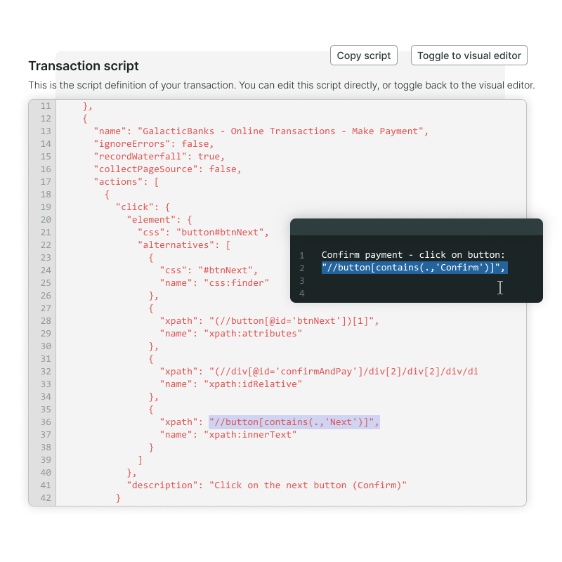 Éditeur de script du moniteur d'API multi-étapes