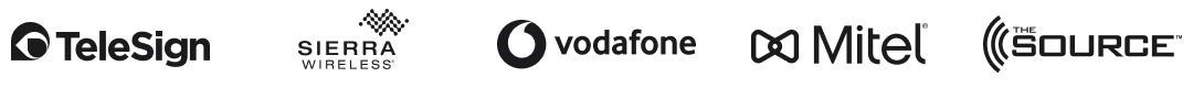 Des logos d'entreprises, dont Vodafone, Mitel, The Source, Sierra Wireless et Telesign