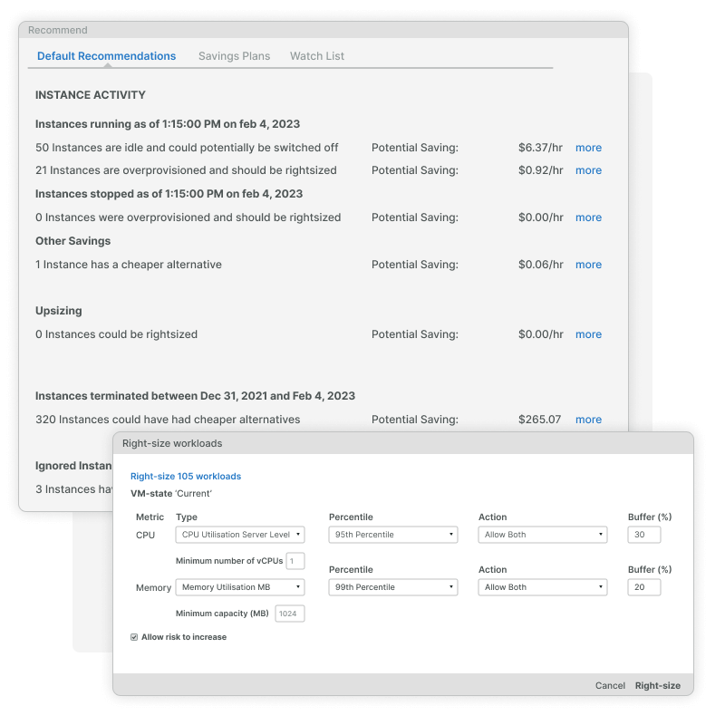 Recommandations pour l'optimisation des coûts du cloud.