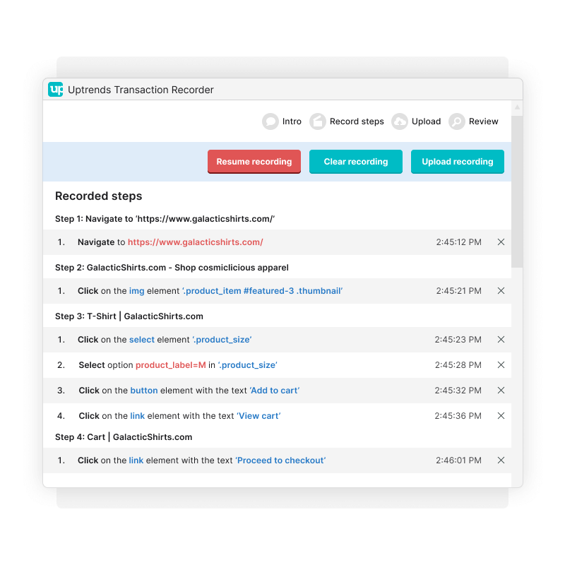 Enregistrement des étapes de transaction